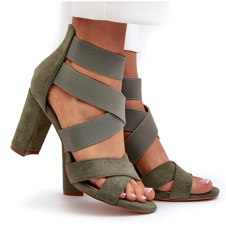 Sandales à talons hauts et lanières pour femmes, vert Obissa