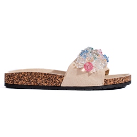 Chaussons femme en daim beige
