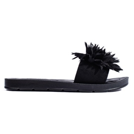 Tongs femme noires avec une fleur le noir
