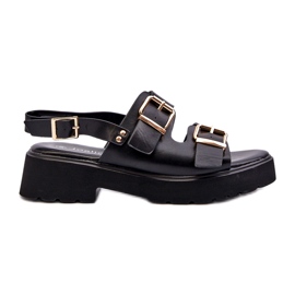 Sandales Pour Femmes Avec Boucles En Cuir Eco Noir le noir