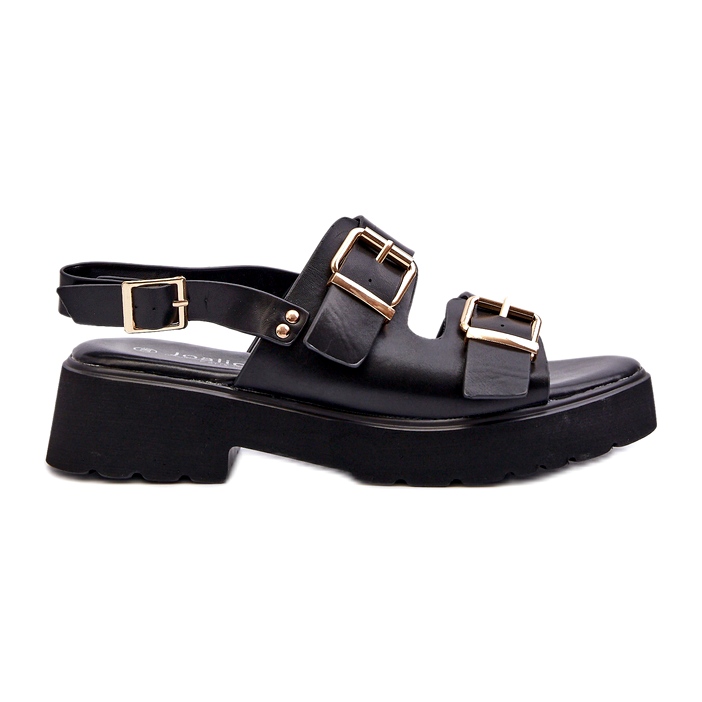 Sandales Pour Femmes Avec Boucles En Cuir Eco Noir le noir