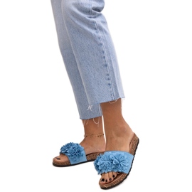 Tongs à fleurs sur semelle en liège par Almida bleu