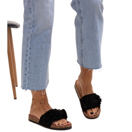 Tongs à fleurs sur semelle en liège par Almida noir