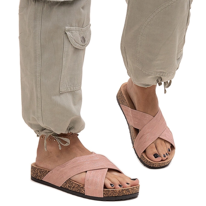 Chaussons avec semelle en liège brillant Ribera rose