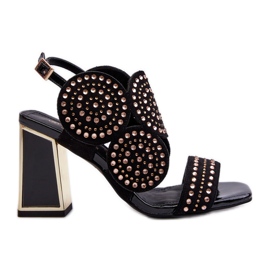 S.Barski Sandales à talons hauts décorées D&amp;A CR026 Noir