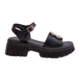 Sandales en cuir pour femmes avec décoration dorée, noir Vinceza 7910 le noir Sandales en cuir pour femmes avec décoration dorée, noir Vinceza 7910 le noir
