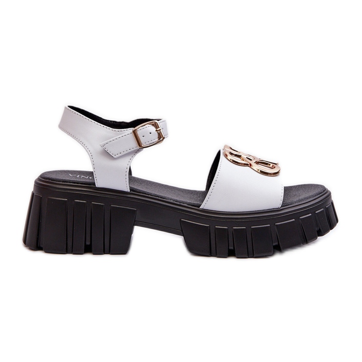 Sandales en cuir pour femmes avec décoration dorée, blanc Vinceza 7910 blanche