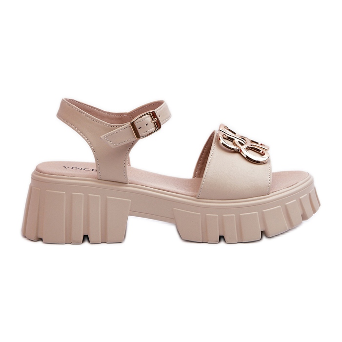 Sandales en cuir beiges pour femmes avec décoration dorée Vinceza 7910 Sandales en cuir beiges pour femmes avec décoration dorée Vinceza 7910