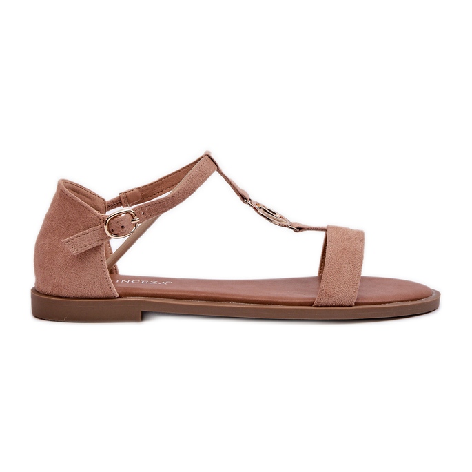 Sandales plates pour femmes avec décoration dorée Vinceza 17321 Beige