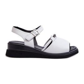 Sandales compensées en cuir pour femmes Vinceza 66624 Blanc