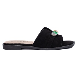 Tongs femme noires avec pierres le noir