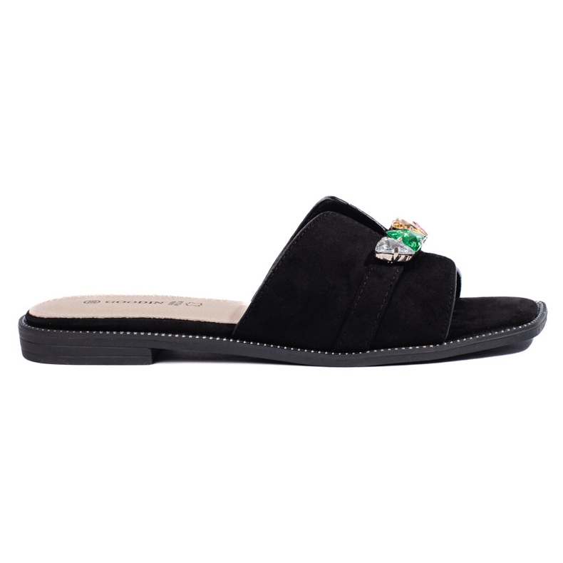 Tongs femme noires avec pierres le noir