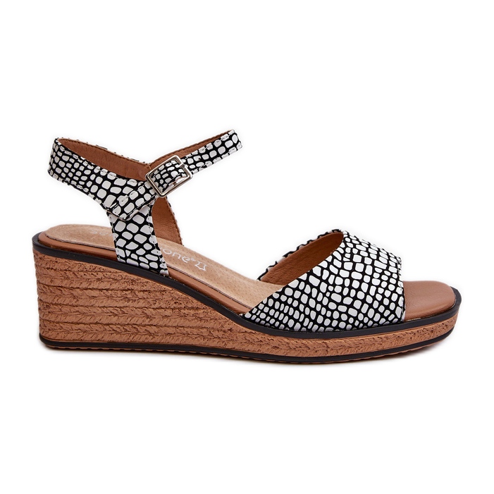 Sandales Compensées Femme Sergio Leone SK303 Blanc et Noir blanche