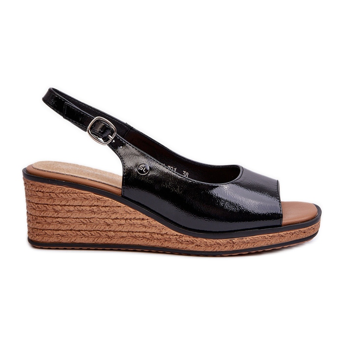 Sandales compensées vernies pour femmes Sergio Leone SK301 Noir le noir
