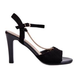 Sandales Pour Femmes À Talon Haut En Daim Eco Avec Chaîne Sergio Leone SK925 Noir