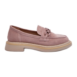 S.Barski Mocassins pour femmes en daim sur talon plat avec décoration D&amp;A TW101 Dirty Pink rose