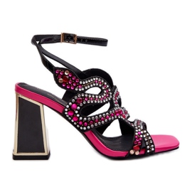 S.Barski Sandales décorées pour femmes sur un talon haut D&amp;A CR952 Noir