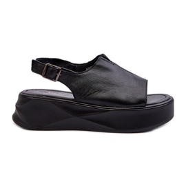 S.Barski Sandales en cuir pour femmes sur la plateforme D&amp;A SJ2301-2 noir