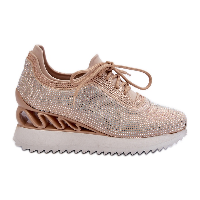 S.Barski Baskets compensées pour femmes ornées de zircons D&A MR38-377 Beige S.Barski Baskets compensées pour femmes ornées de zircons D&A MR38-377 Beige