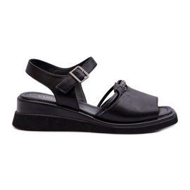 Sandales compensées en cuir pour femmes Vinceza 66624 Noir