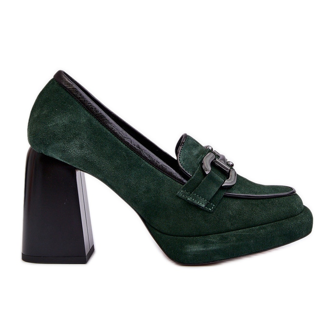 Escarpins en cuir sur talon haut massif Laura Messi 2706 Vert foncé