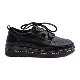 Chaussures en cuir pour femmes sur la plateforme S.Barski LR769A Noir