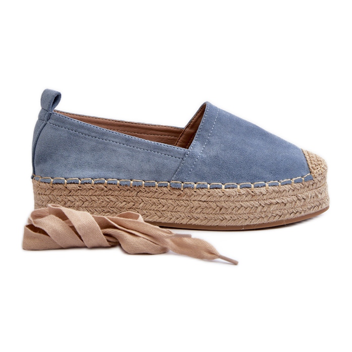 Espadrilles Femme Nouées Sur Une Plateforme Avec Tresse, Bleu Tailesse
