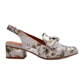 Sandales À Talons Bas En Cuir Pour Femme Avec Fleurs Maciejka N6539-38 Vert
