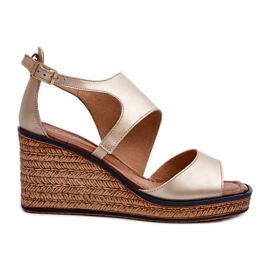 Sandales compensées en cuir pour femmes Maciejka 06657-25 Or doré