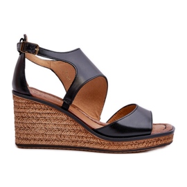 Sandales Compensées En Cuir Pour Femme Maciejka 06657-01 Noir le noir