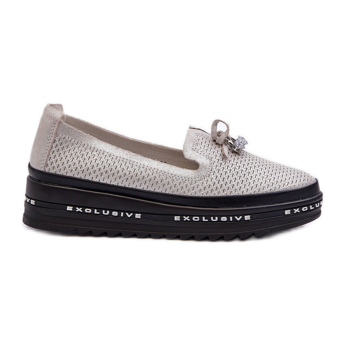 Mocassins En Cuir Brillant Pour Femme Sur La Plateforme S.Barski LR400 Argent