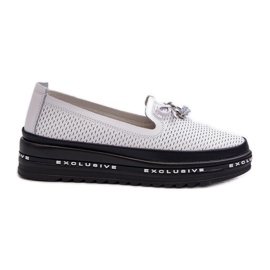 Mocassins en cuir pour femmes sur la plateforme S.Barski LR400, blanc