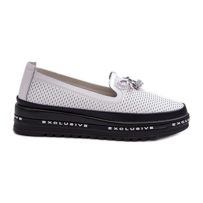 Mocassins en cuir pour femmes sur la plateforme S.Barski LR400, blanc blanche