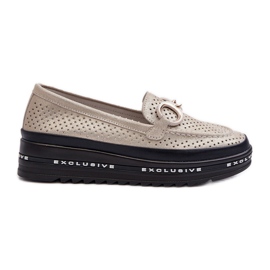 Mocassins Femme En Cuir Brillant Sur La Plateforme Avec Décoration S.Barski LR750 Or d'or
