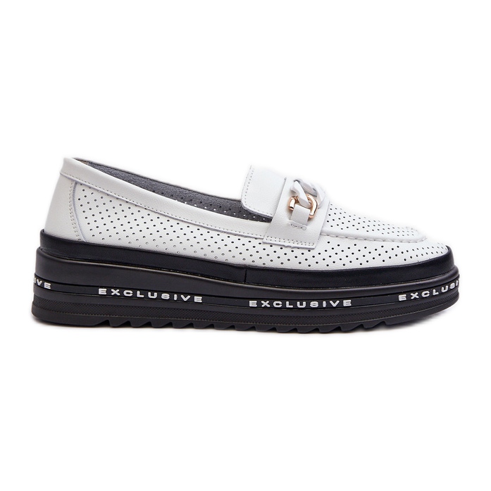 Mocassins En Cuir Pour Femme Sur Plateforme Avec Chaîne S.Barski LR618 Blanc blanche Mocassins En Cuir Pour Femme Sur Plateforme Avec Chaîne S.Barski LR618 Blanc blanche