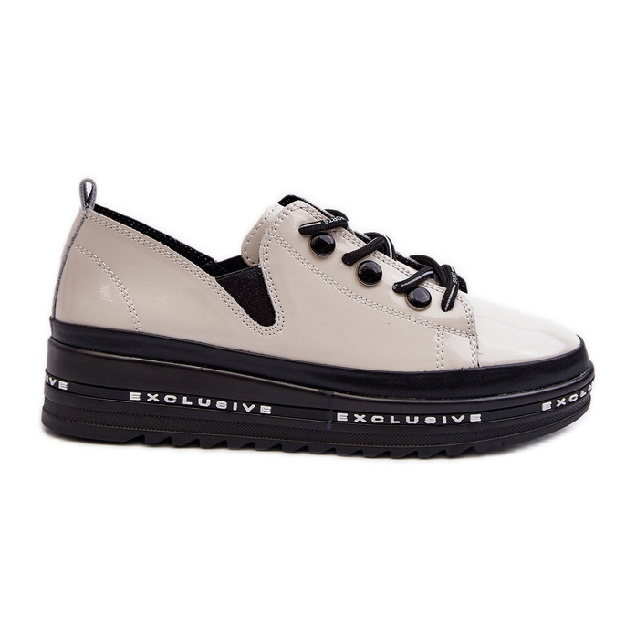 Chaussures à Lacets sur Plateforme Femme Cuir Naturel S.Barski LR620 Beige