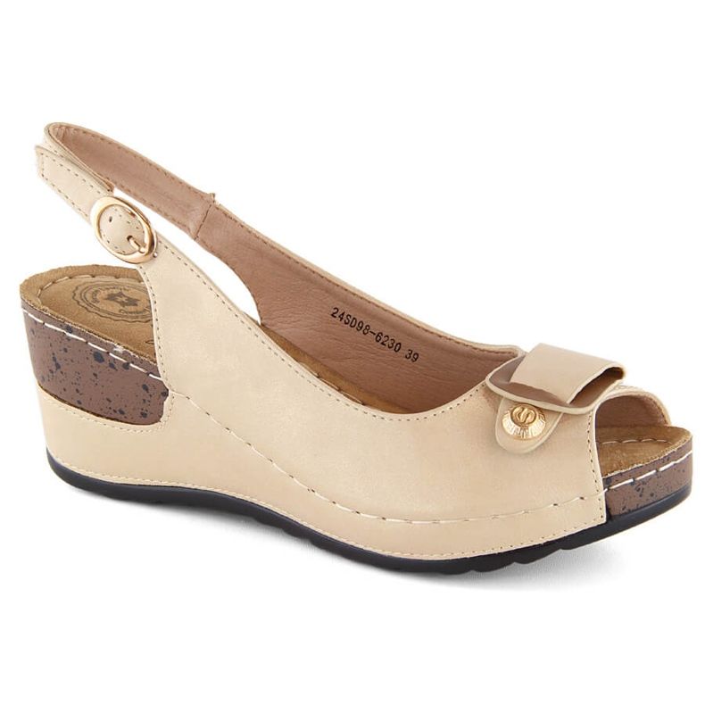 Sandales compensées confortables pour femmes beiges eVento 6230