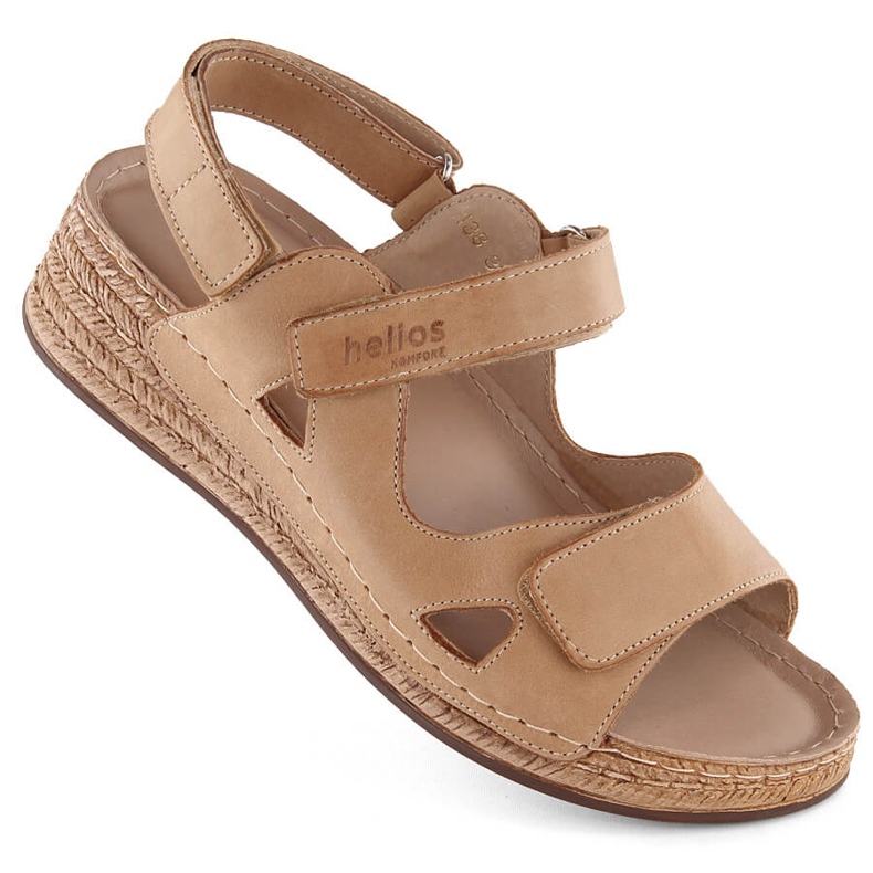 Sandales compensées confortables en cuir pour femme, beige Helios 138.07