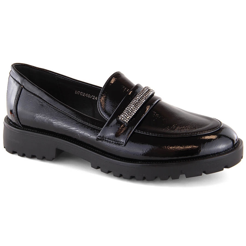 Mocassins pour femme en cuir verni avec zircons cubiques, noir Filippo DP6240 le noir