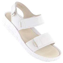 Sandales confortables en cuir pour femmes avec velcro, blanc Helios 136.188