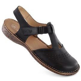 Sandales confortables en cuir pour femmes noires Helios 128.011
