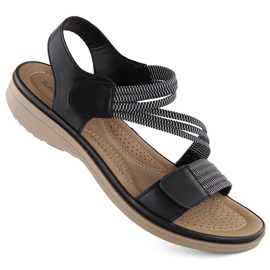 Sandales femme velcro avec bandes élastiques, noir Sabatina Y8066-1
