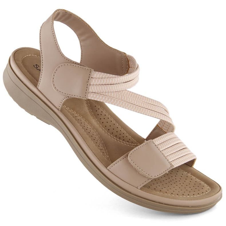 Sandales femme beiges à scratch et bandes élastiques Sabatina Y8066-1