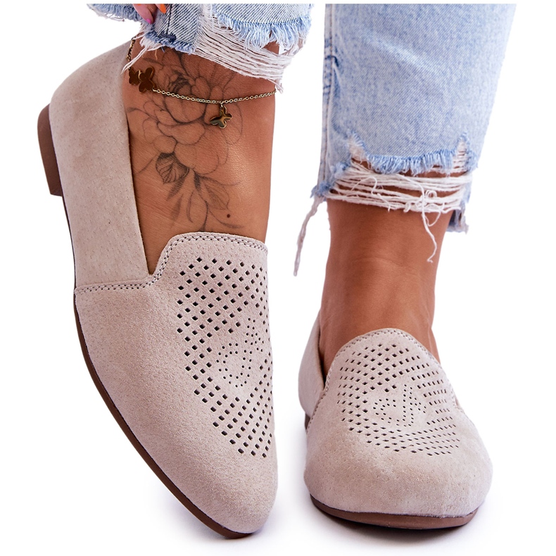 S.Barski Beige ouverte en daim des femmes