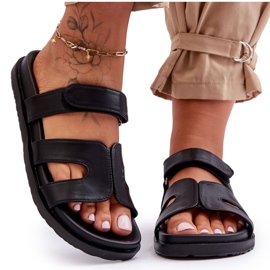 Claquettes Femme Classiques En Cuir Avec Velcro Noir Amedon