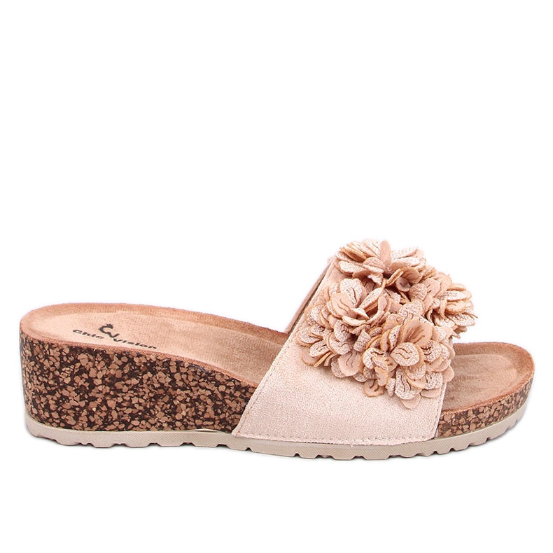 Minass Mules compensées beiges à fleurs