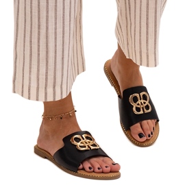 Tongs noires ornées d'une boucle Perkin