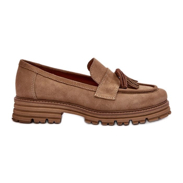 Zazoo 3469 Mocassins en daim avec franges pour femme, beige