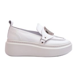 Zazoo 3486 Mocassins en cuir pour femme avec décoration, blanc