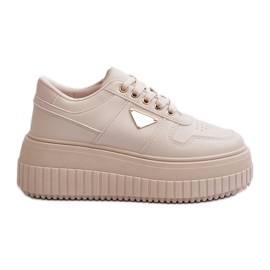 Baskets pour femmes beige clair en cuir écologique sur une plateforme massive par Christin